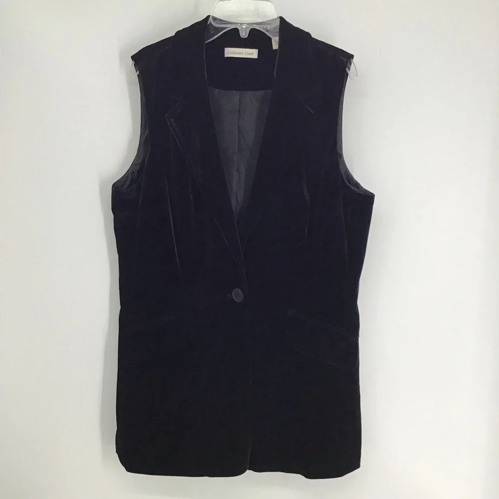 Coldwater Creek Women’s Velvet Boyfriend Vest Single Breast Black Size 12